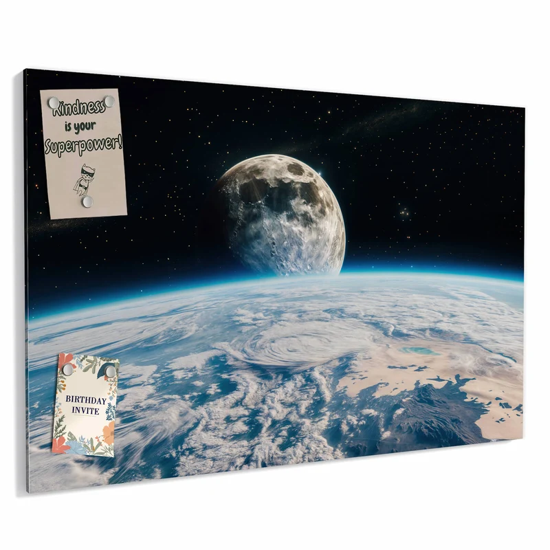 Metall Magnettafel - Mond über der Erde