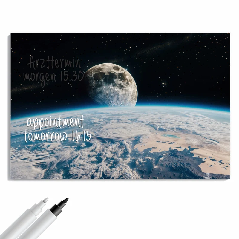 Metall Magnettafel - Mond über der Erde