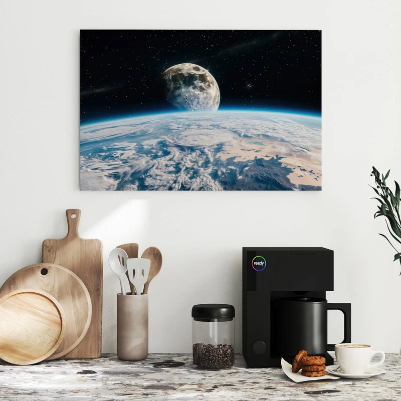 Metall Magnettafel - Mond über der Erde