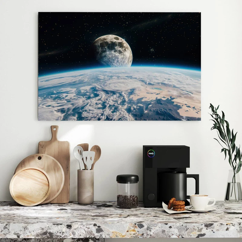 Metall Magnettafel - Mond über der Erde