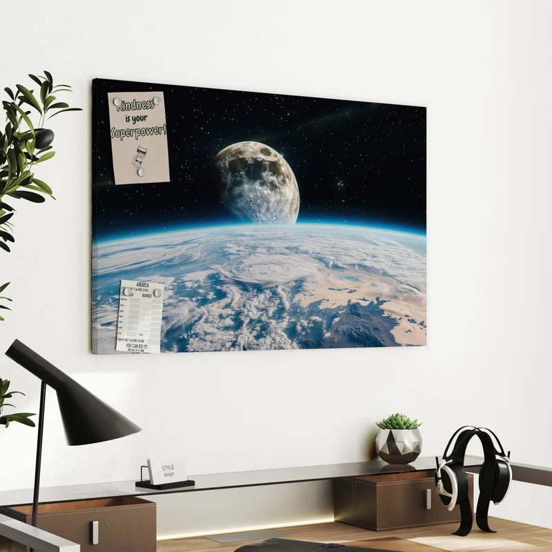 Metall Magnettafel - Mond über der Erde