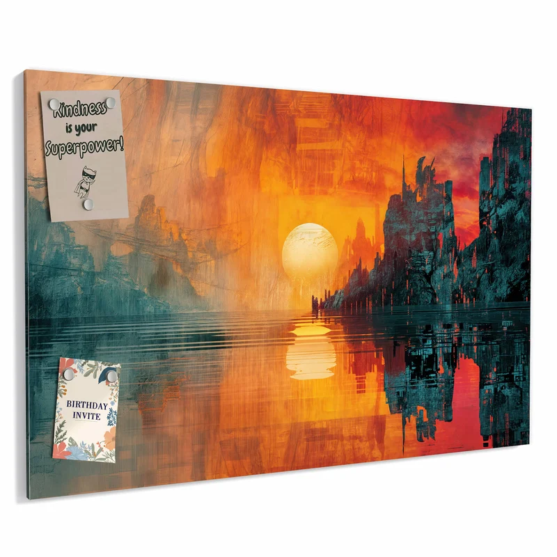 Metall Magnettafel - Sonne zwischen Felsen