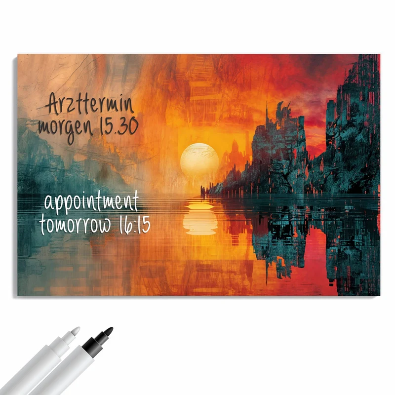Metall Magnettafel - Sonne zwischen Felsen