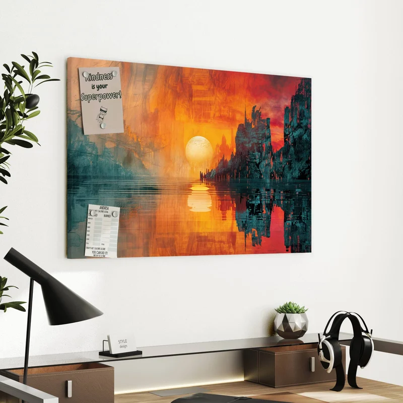 Metall Magnettafel - Sonne zwischen Felsen
