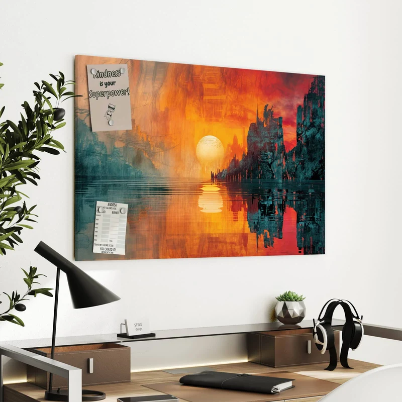 Metall Magnettafel - Sonne zwischen Felsen
