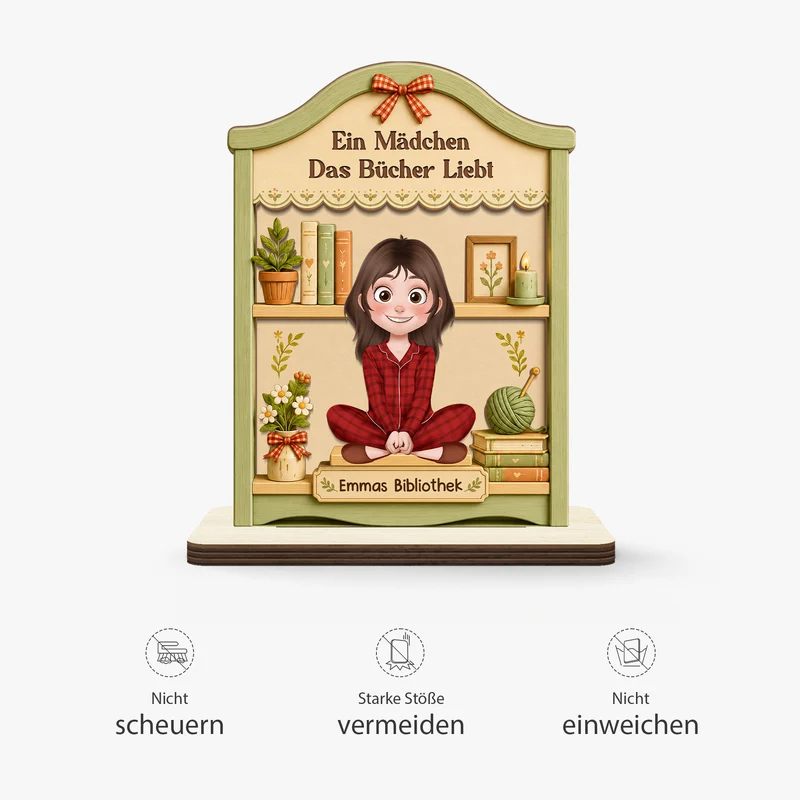 Ein Mädchen Das Bücher Liebt - Personalisierte Geschenke Für Leseratten | Holzaufsteller Mit Standfuß