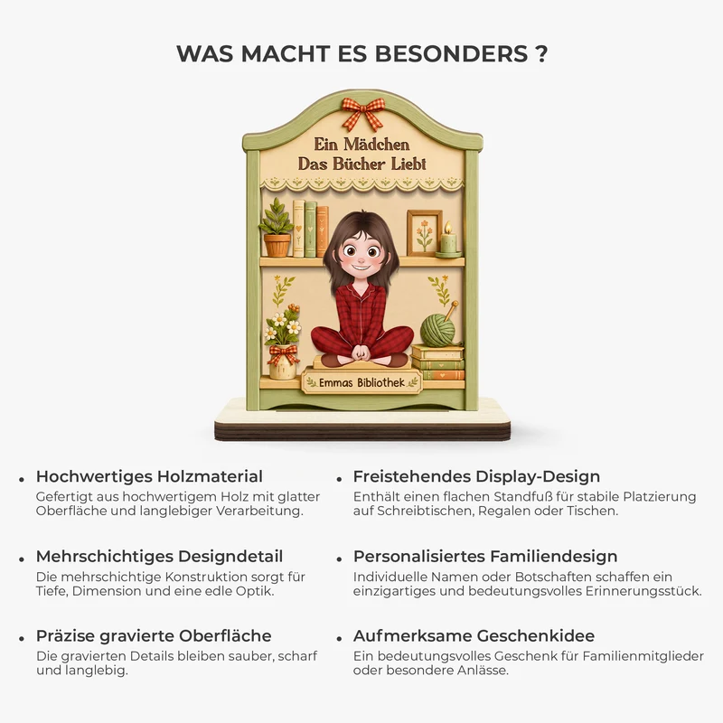 Ein Mädchen Das Bücher Liebt - Personalisierte Geschenke Für Leseratten | Holzaufsteller Mit Standfuß