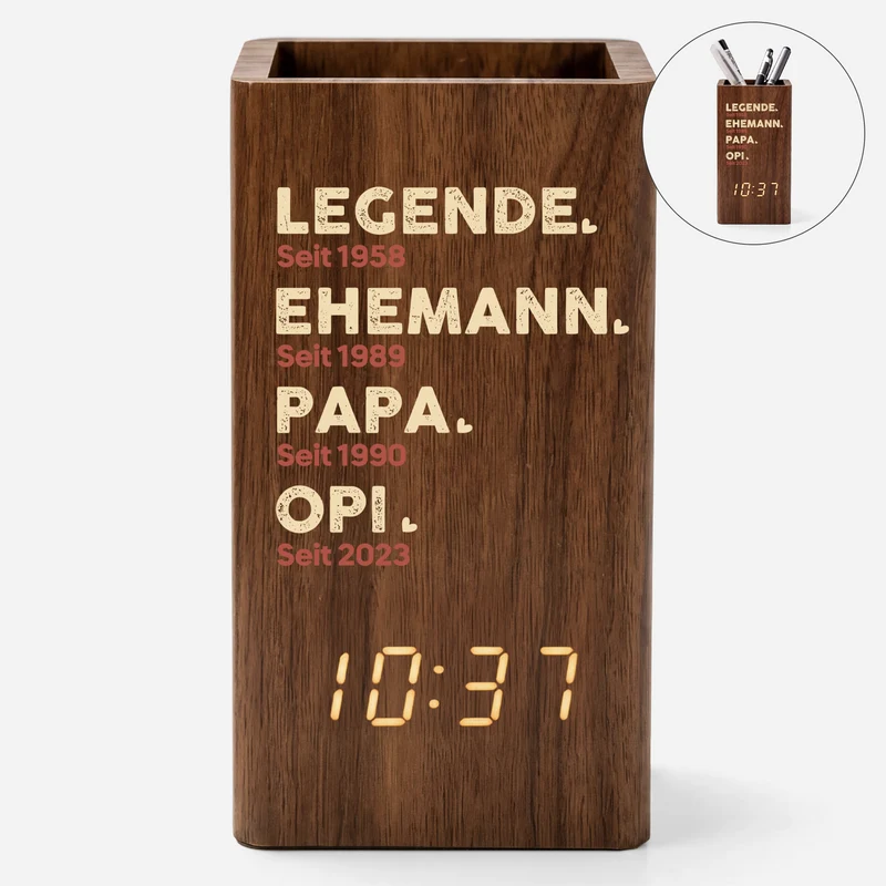 Legende Ehemann Papa Opa - Personalisiertes Geschenk | Stiftehalter Mit Uhr