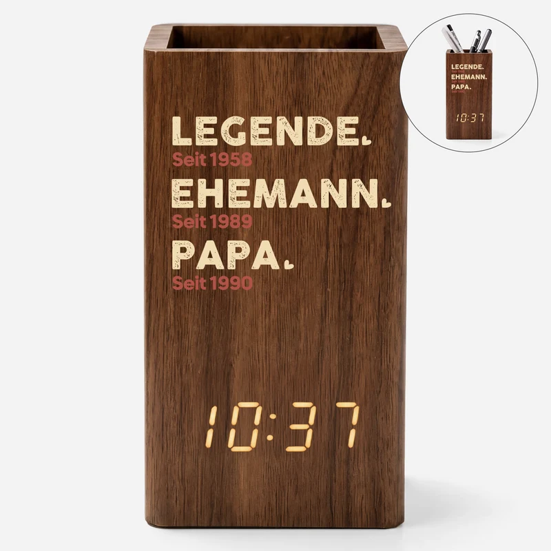 Legende Ehemann Papa Opa - Personalisiertes Geschenk | Stiftehalter Mit Uhr
