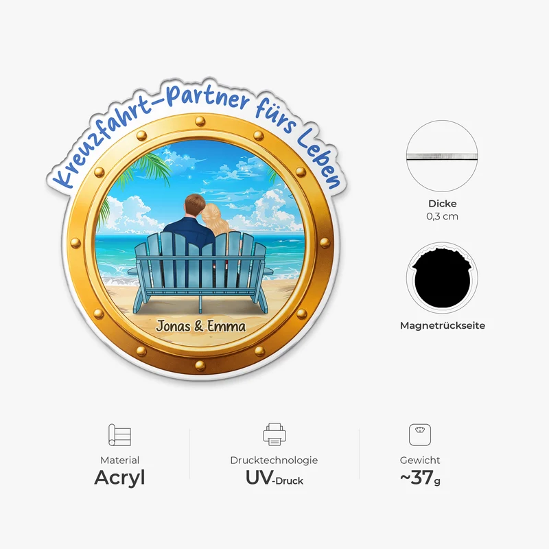 Kreuzfahrt-Partner Fürs Leben - Personalisierte Geschenke Paar | Acryl Magnet Bullauge