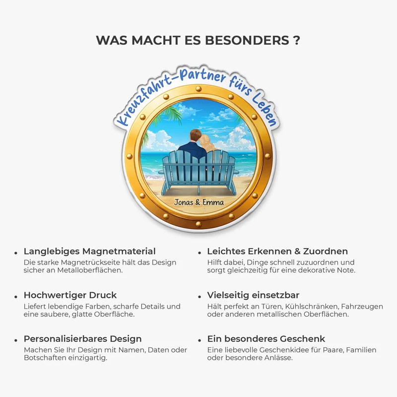 Kreuzfahrt-Partner Fürs Leben - Personalisierte Geschenke Paar | Acryl Magnet Bullauge