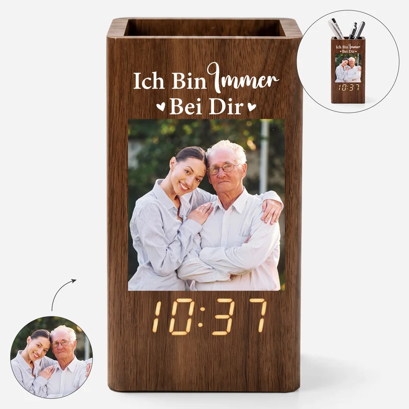 Ich Bin Immer Bei Dir - Personalisierte Trauergeschenke | Stiftehalter Mit Uhr Foto