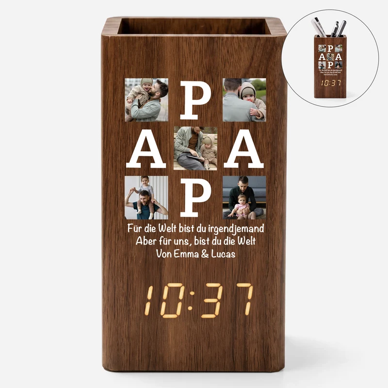 Für Die Welt Bist Du Irgendjemand Aber Für Uns Bist Du Die Welt - Personalisierte Geschenke Foto | Stiftehalter Mit Uhr Papa