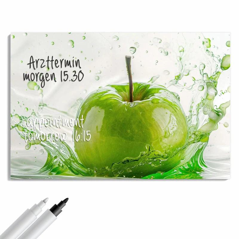 Metall Magnettafel - Grüner Apfel im Spritzer