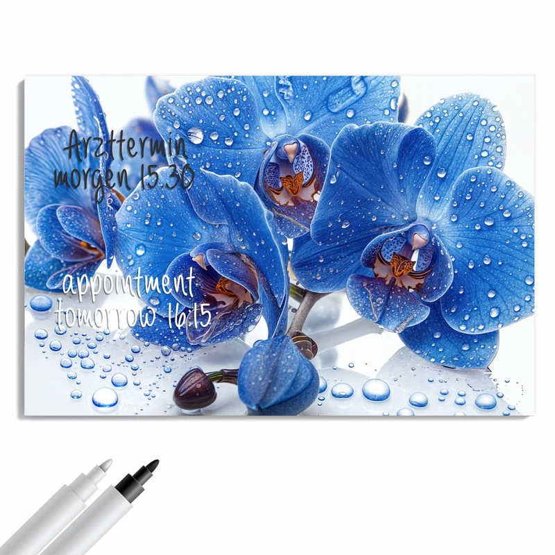 Metall Magnettafel - Blaue Orchideen