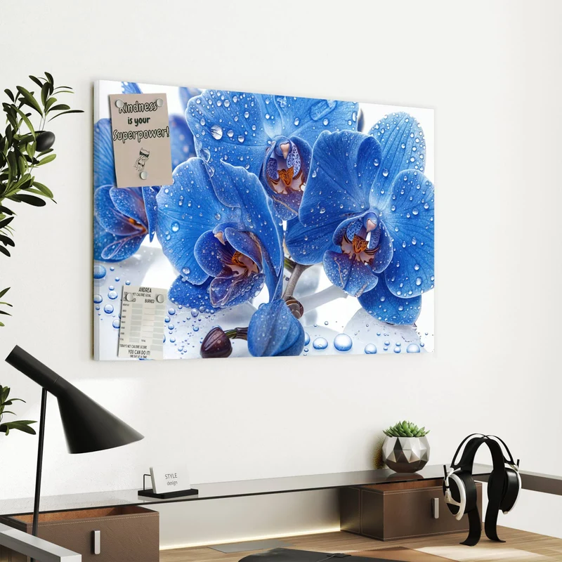 Metall Magnettafel - Blaue Orchideen