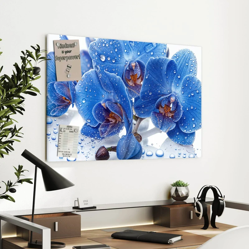 Metall Magnettafel - Blaue Orchideen