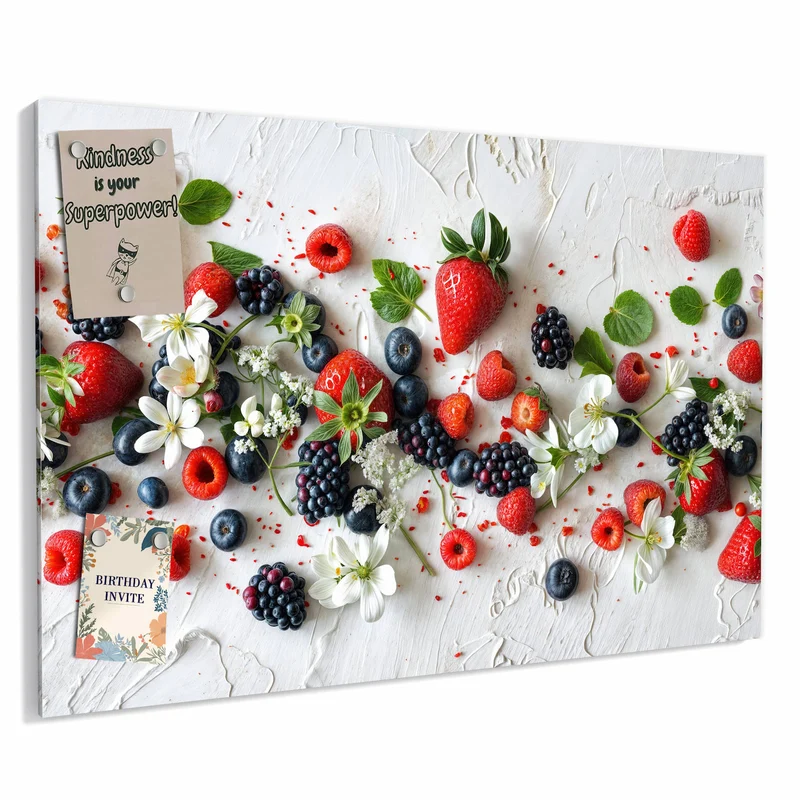 Metall Magnettafel - Beeren mit weißen Blüten