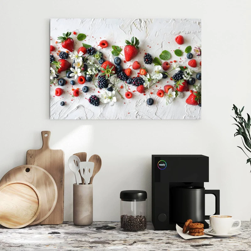 Metall Magnettafel - Beeren mit weißen Blüten