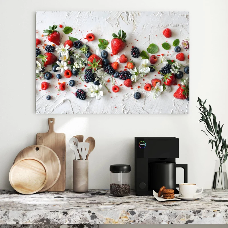 Metall Magnettafel - Beeren mit weißen Blüten