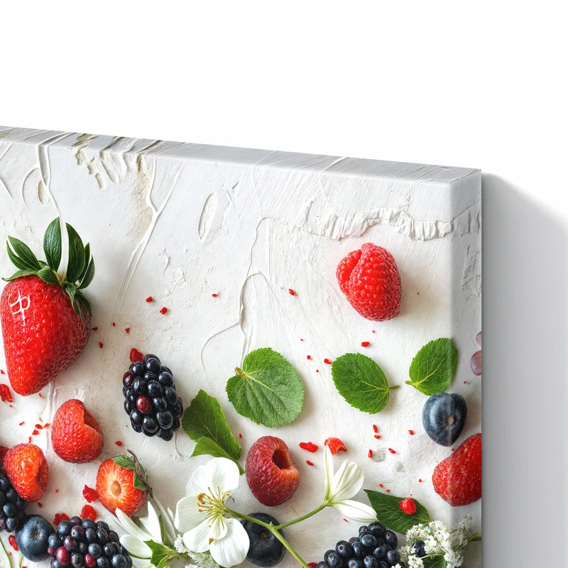 Metall Magnettafel - Beeren mit weißen Blüten