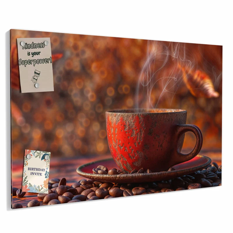Metall Magnettafel - Kaffeetasse im Herbst