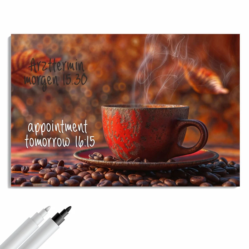 Metall Magnettafel - Kaffeetasse im Herbst