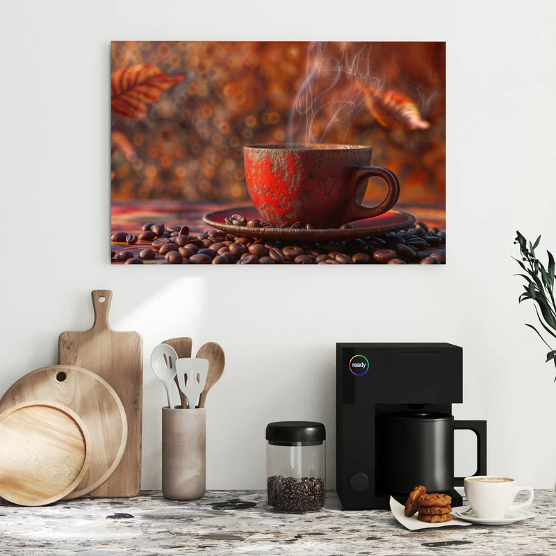Metall Magnettafel - Kaffeetasse im Herbst