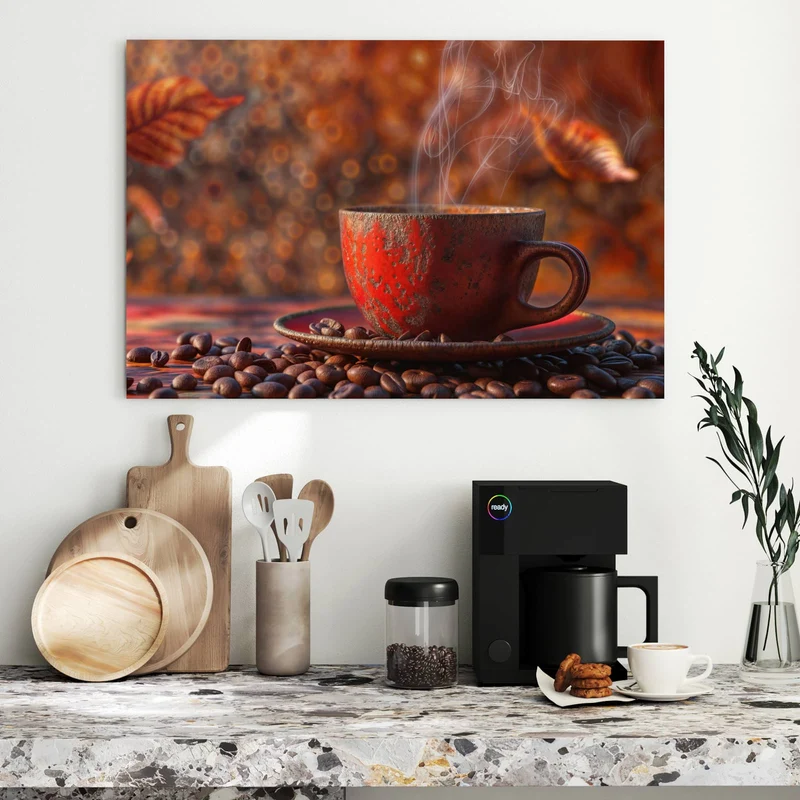 Metall Magnettafel - Kaffeetasse im Herbst