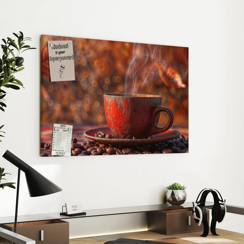 Metall Magnettafel - Kaffeetasse im Herbst