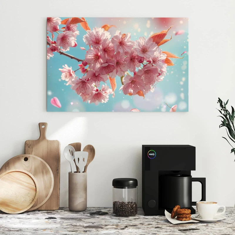 Metall Magnettafel - Kirschblüten in Blau