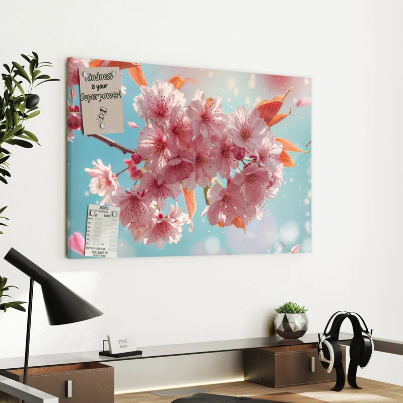 Metall Magnettafel - Kirschblüten in Blau