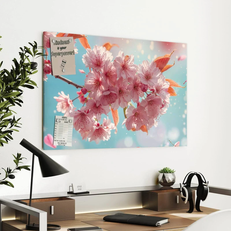 Metall Magnettafel - Kirschblüten in Blau