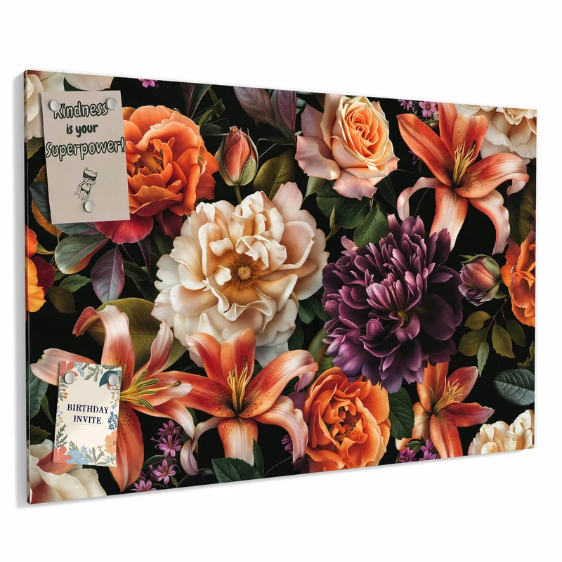 Metall Magnettafel - Lilien und Rosen