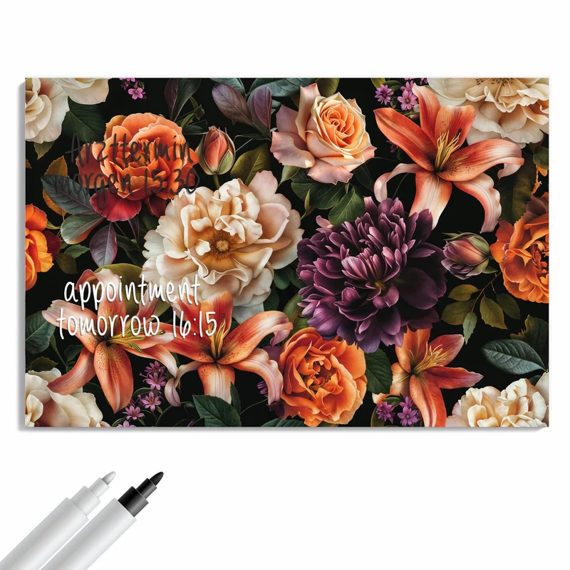 Metall Magnettafel - Lilien und Rosen