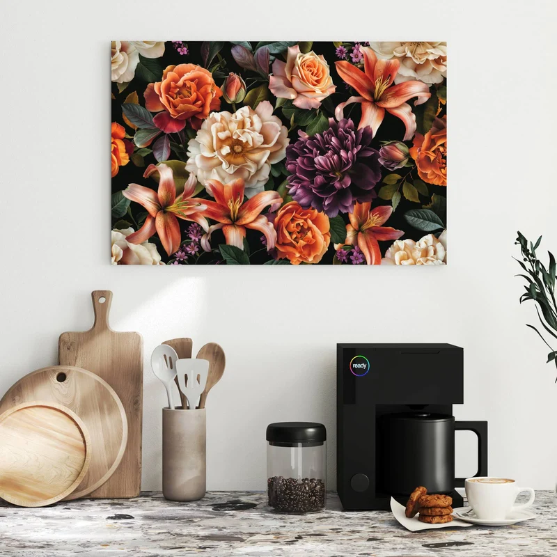 Metall Magnettafel - Lilien und Rosen