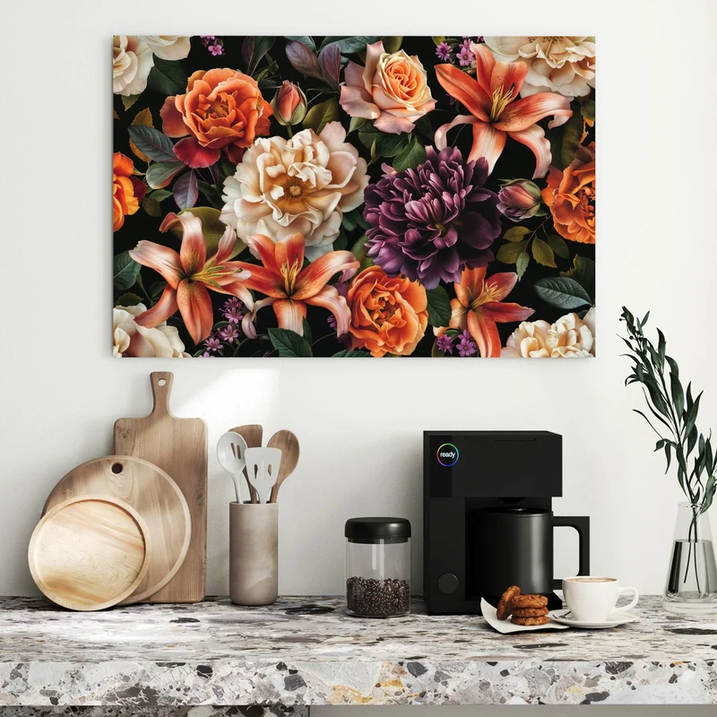 Metall Magnettafel - Lilien und Rosen