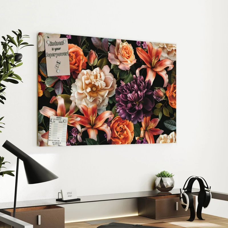 Metall Magnettafel - Lilien und Rosen
