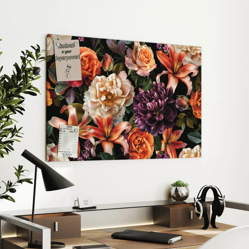 Metall Magnettafel - Lilien und Rosen