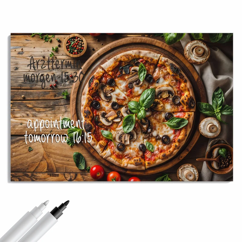 Metall Magnettafel - Pizza mit Champignons