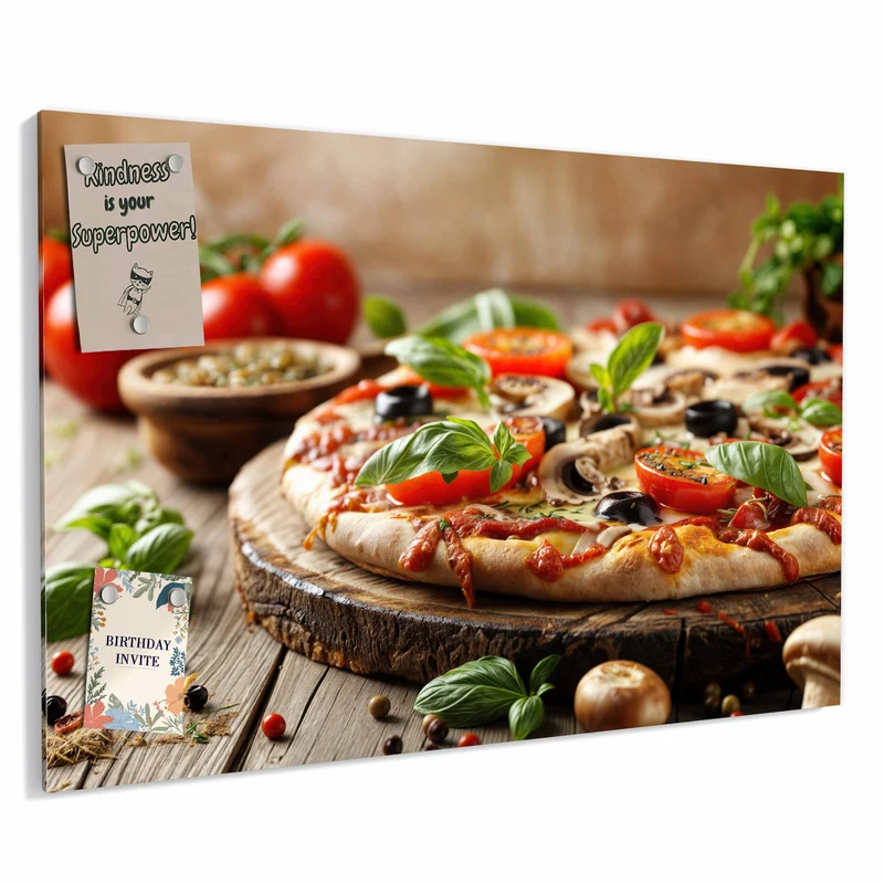 Metall Magnettafel - Pizza auf Holzbrett