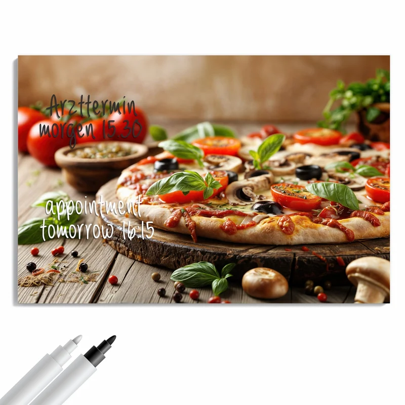 Metall Magnettafel - Pizza auf Holzbrett