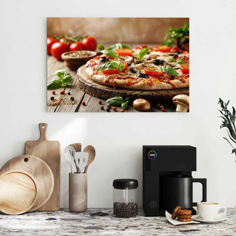 Metall Magnettafel - Pizza auf Holzbrett
