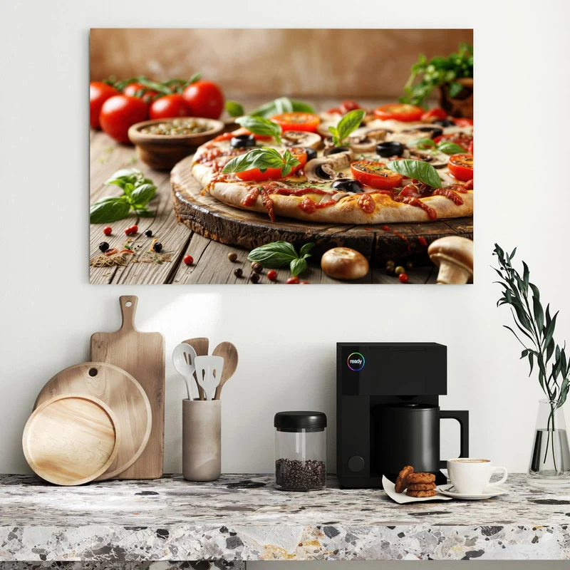 Metall Magnettafel - Pizza auf Holzbrett