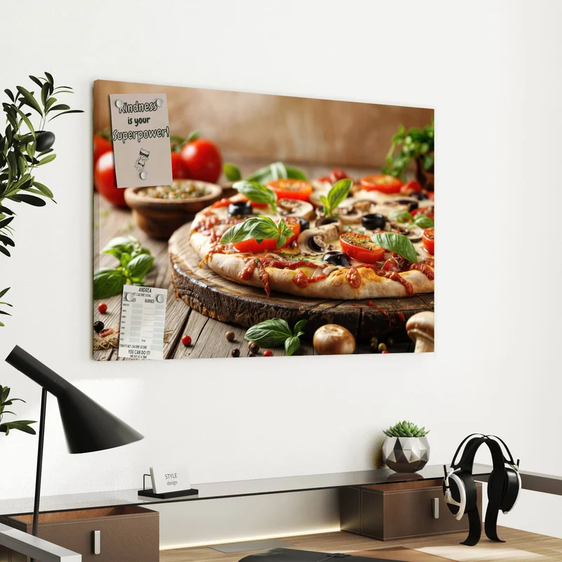 Metall Magnettafel - Pizza auf Holzbrett