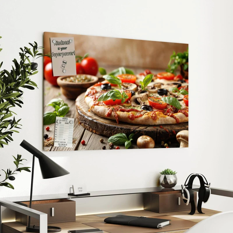 Metall Magnettafel - Pizza auf Holzbrett