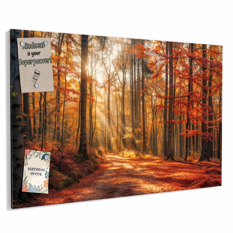 Metall Magnettafel - Waldweg im Herbstlicht