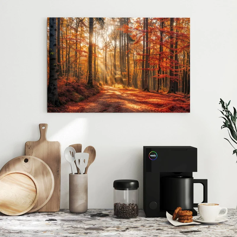 Metall Magnettafel - Waldweg im Herbstlicht