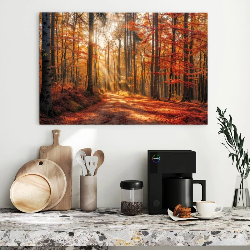 Metall Magnettafel - Waldweg im Herbstlicht