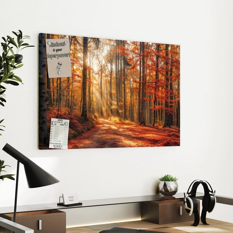 Metall Magnettafel - Waldweg im Herbstlicht